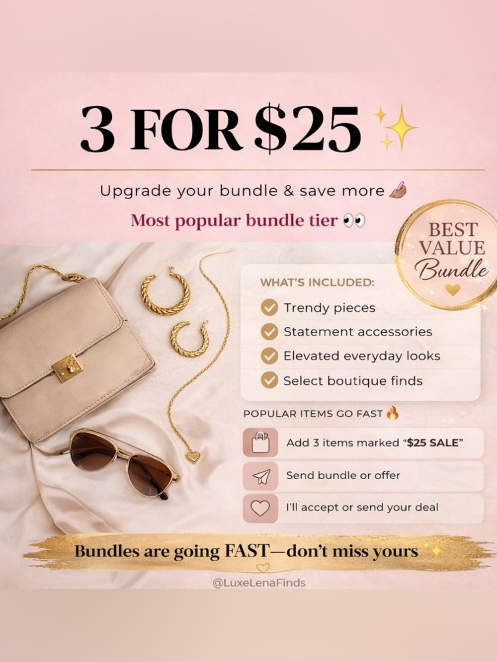 3 FOR $25 BUNDLE SALE ✨ Closet Clear Out – Trendy Pieces, Jewelry & More